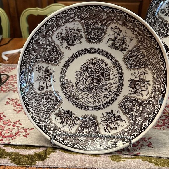 Set Of 2 Spode Festival Turkey 10” Shallow Serving Bowls Pasta Bowls - Picture 5 of 9